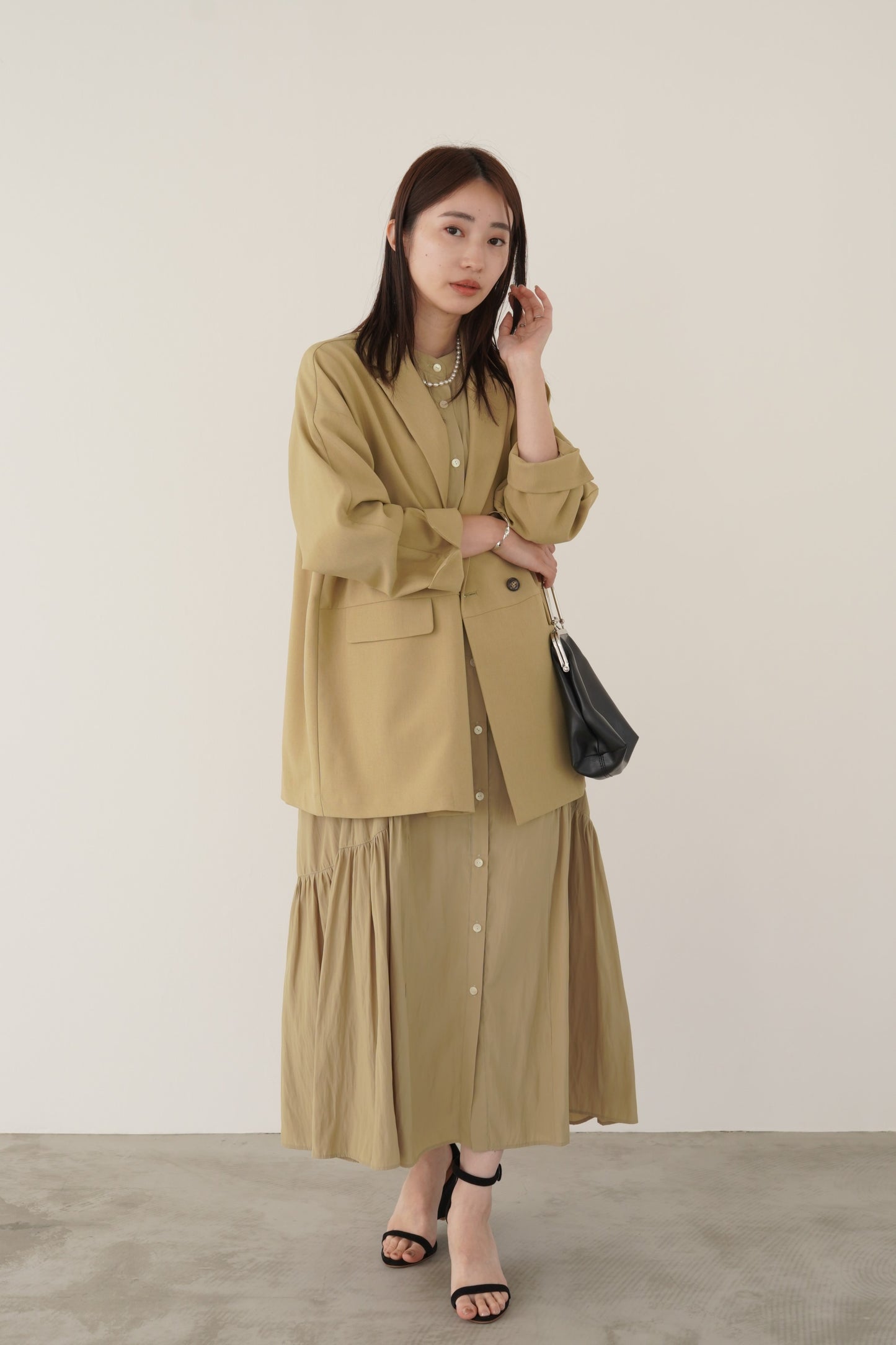 ギャザーフレアシャツワンピース　15731