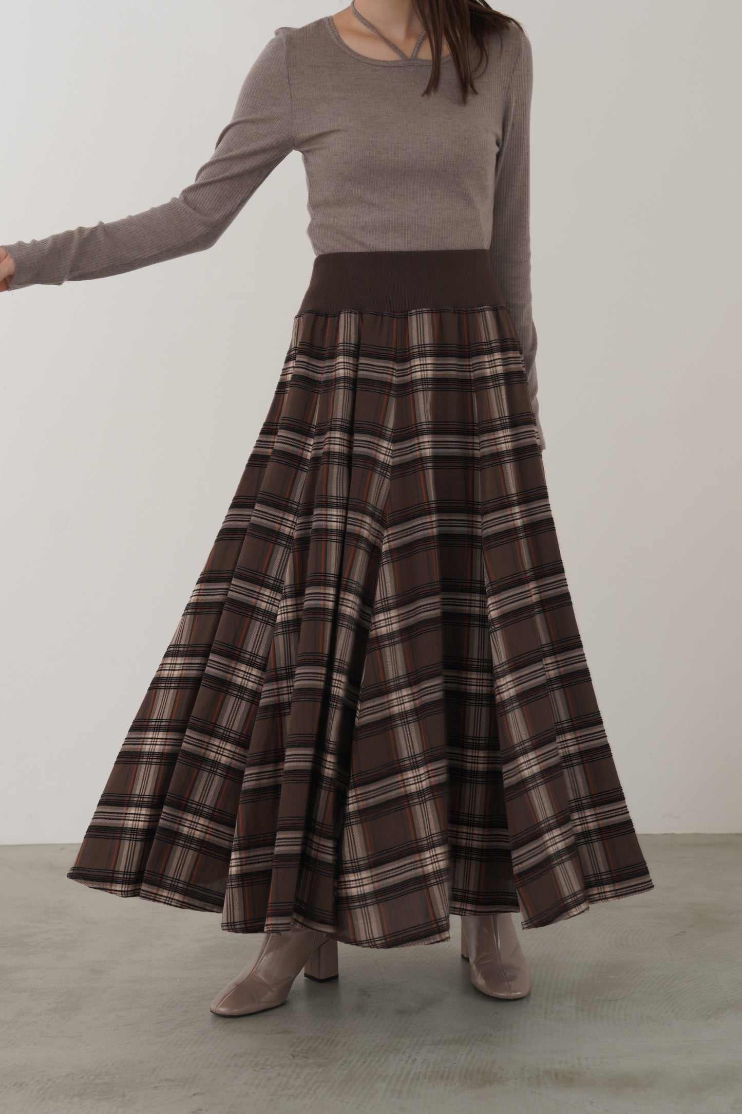 モールチェックウエストリブスカート　23164