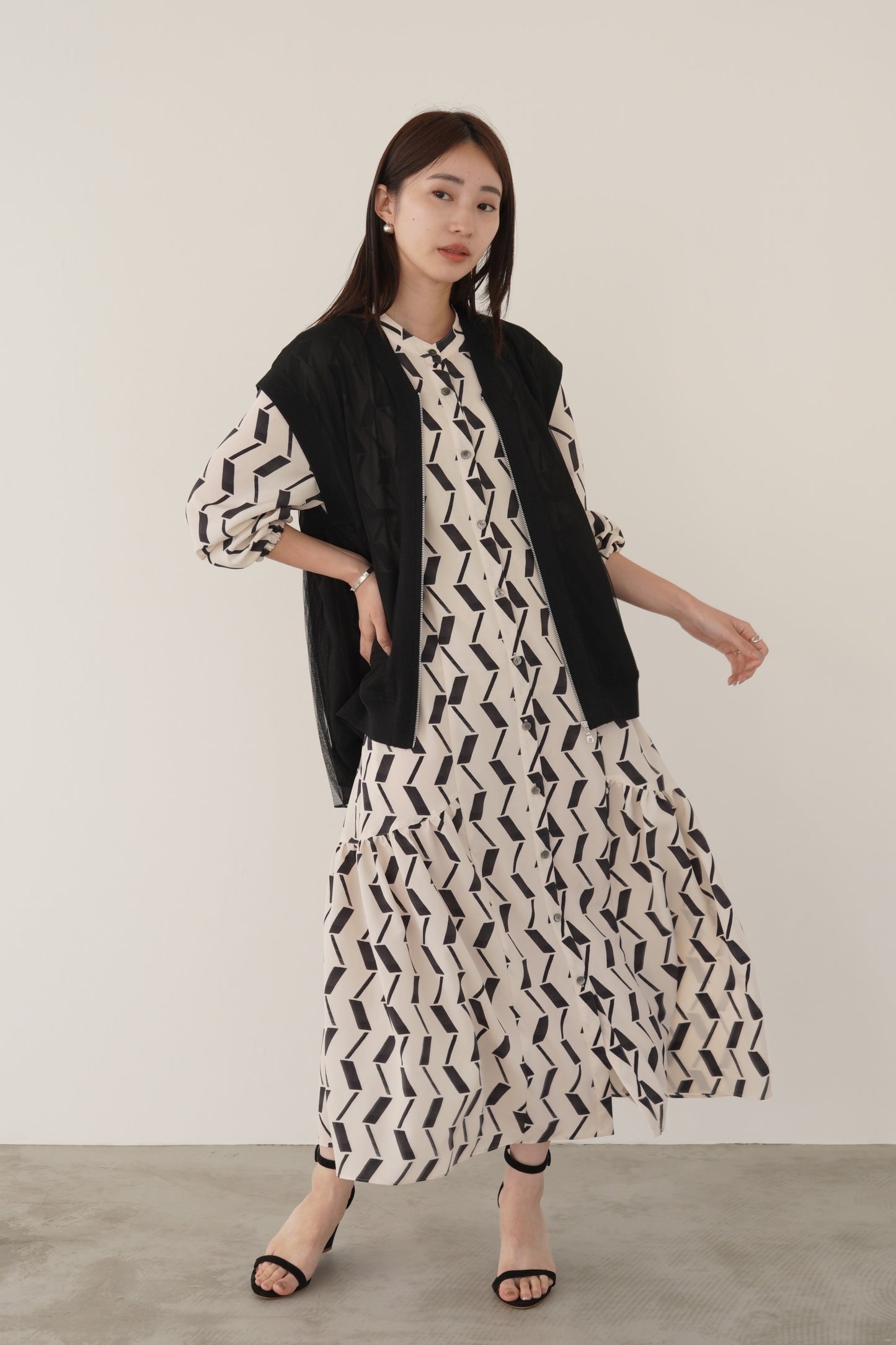 ギャザーフレアシャツワンピース　15731