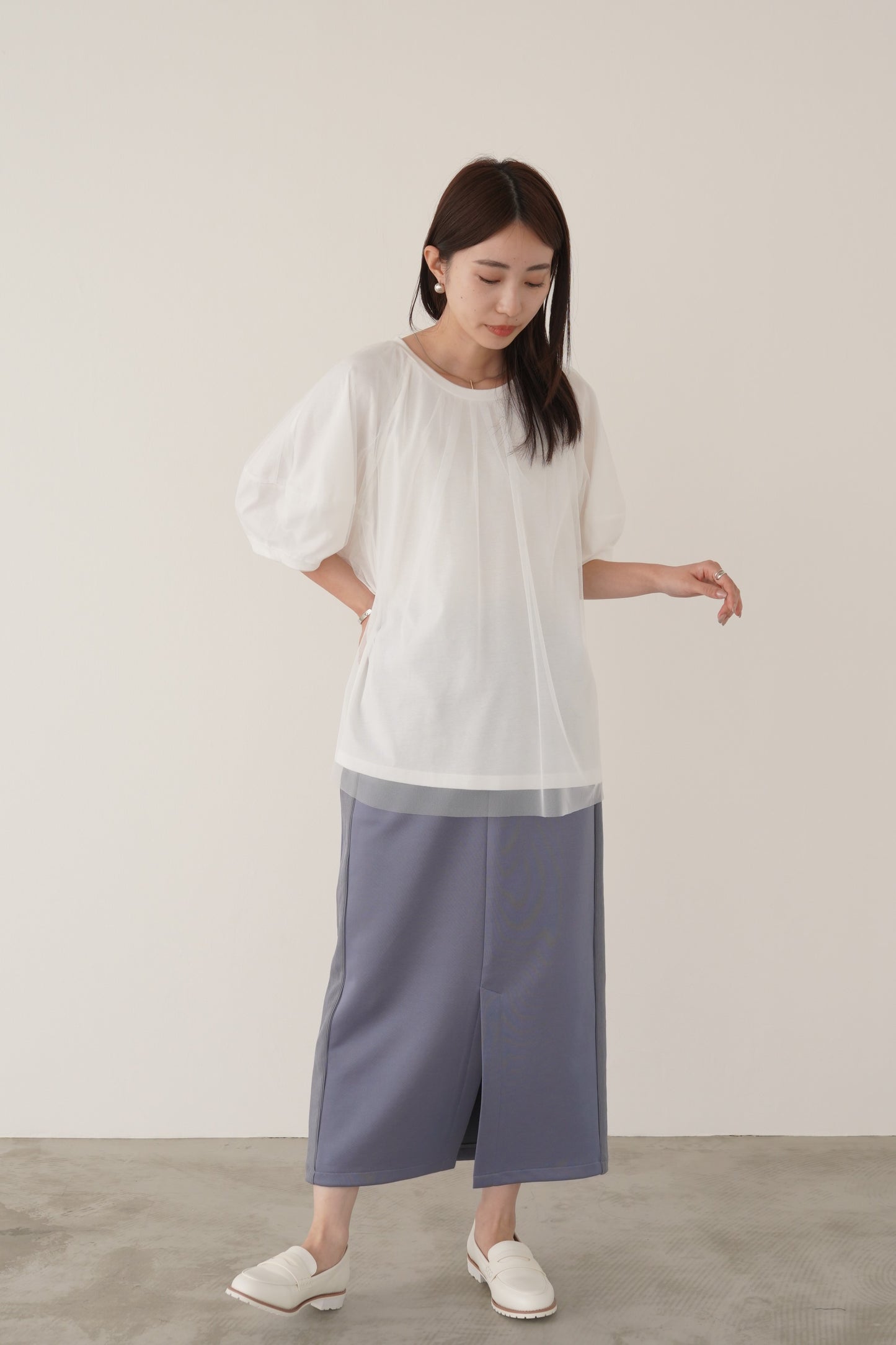 チュールスリーブカットソー　35350