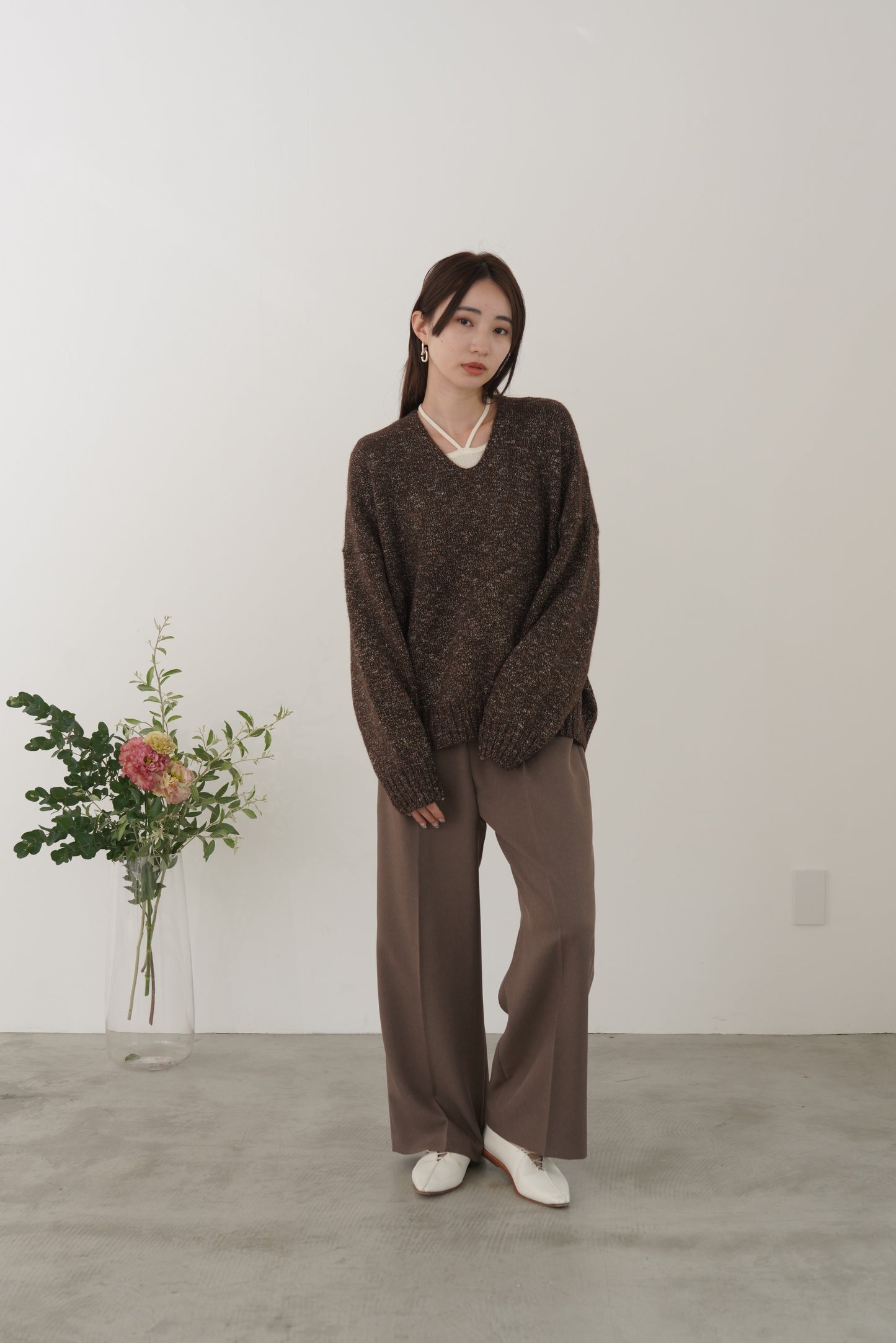 3トーンラメVネックニット　35554