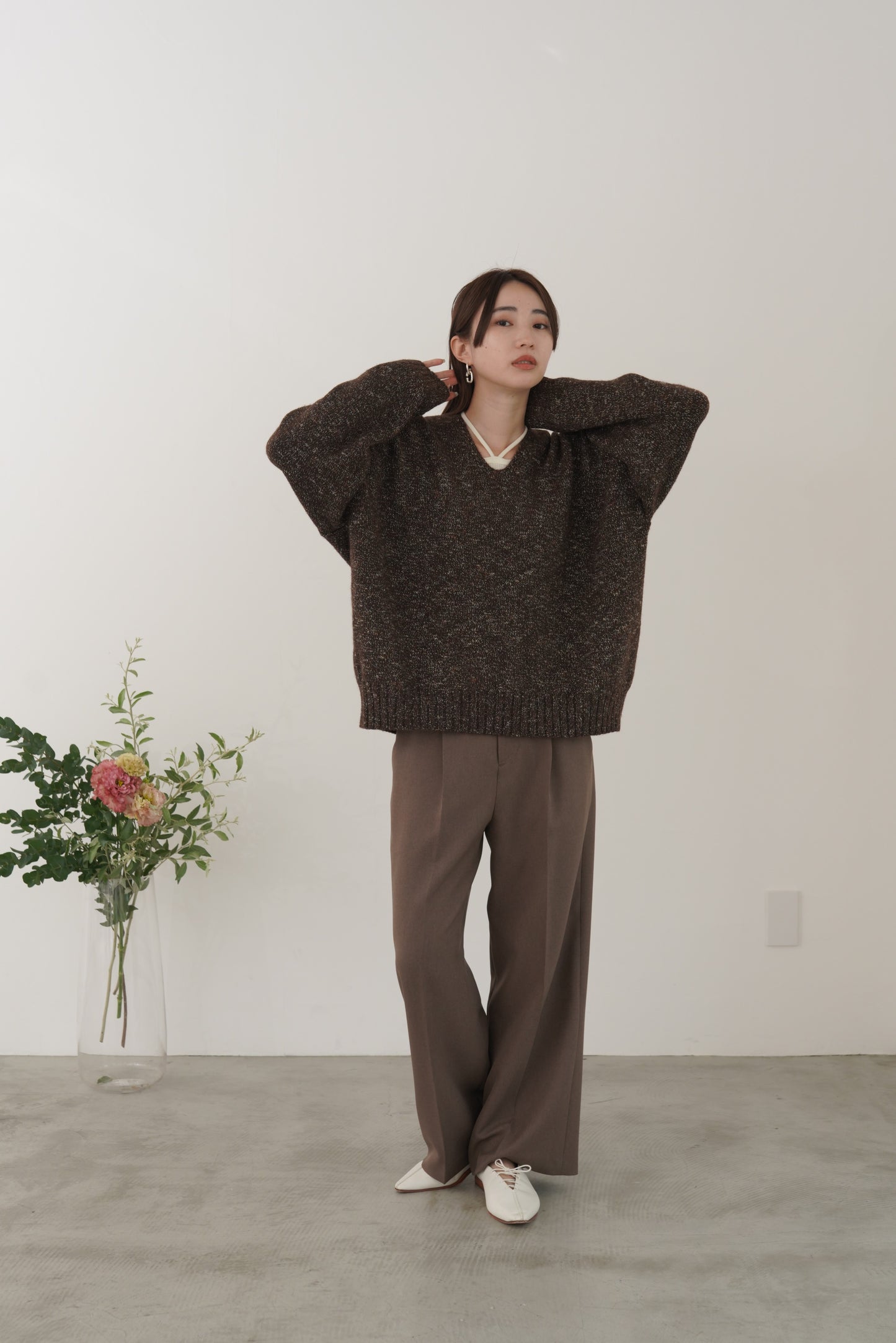 3トーンラメVネックニット　35554