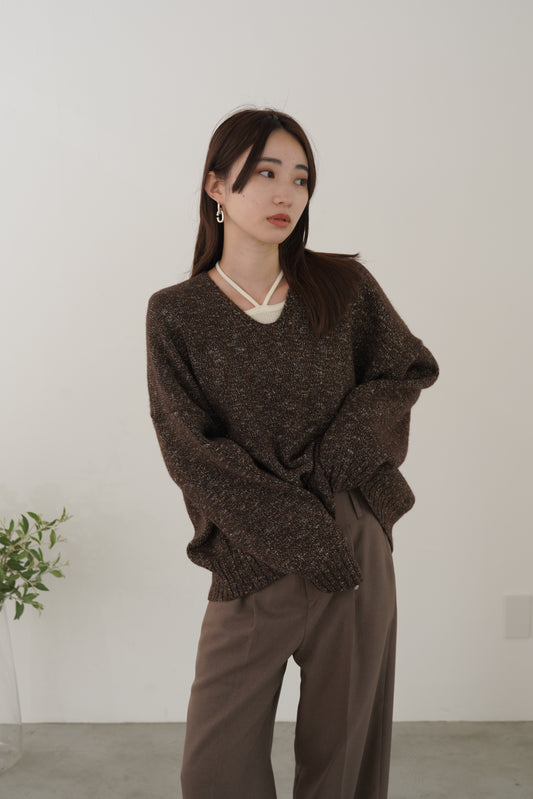 3トーンラメVネックニット　35554