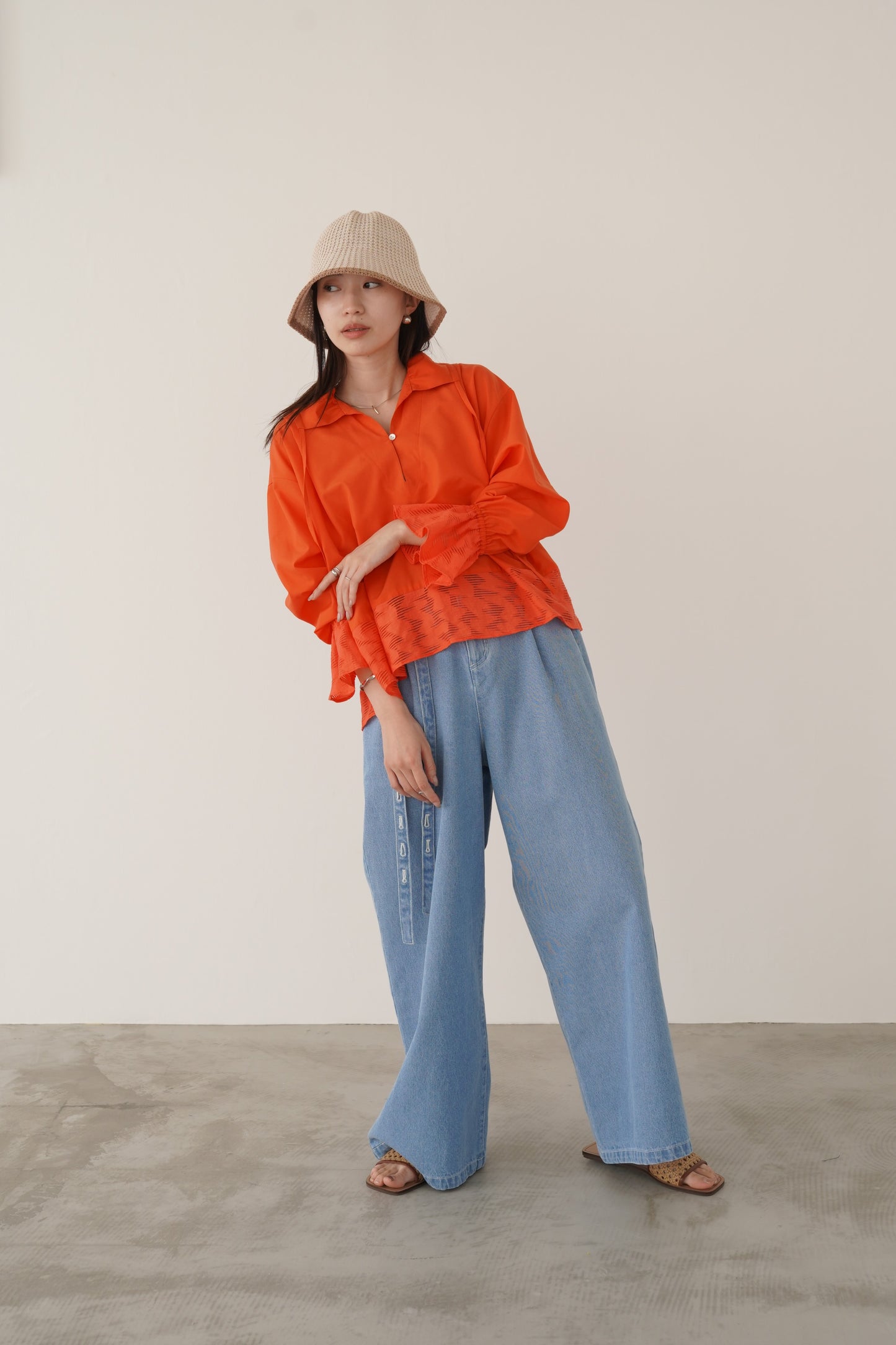 スキッパージャガードブラウス　15732