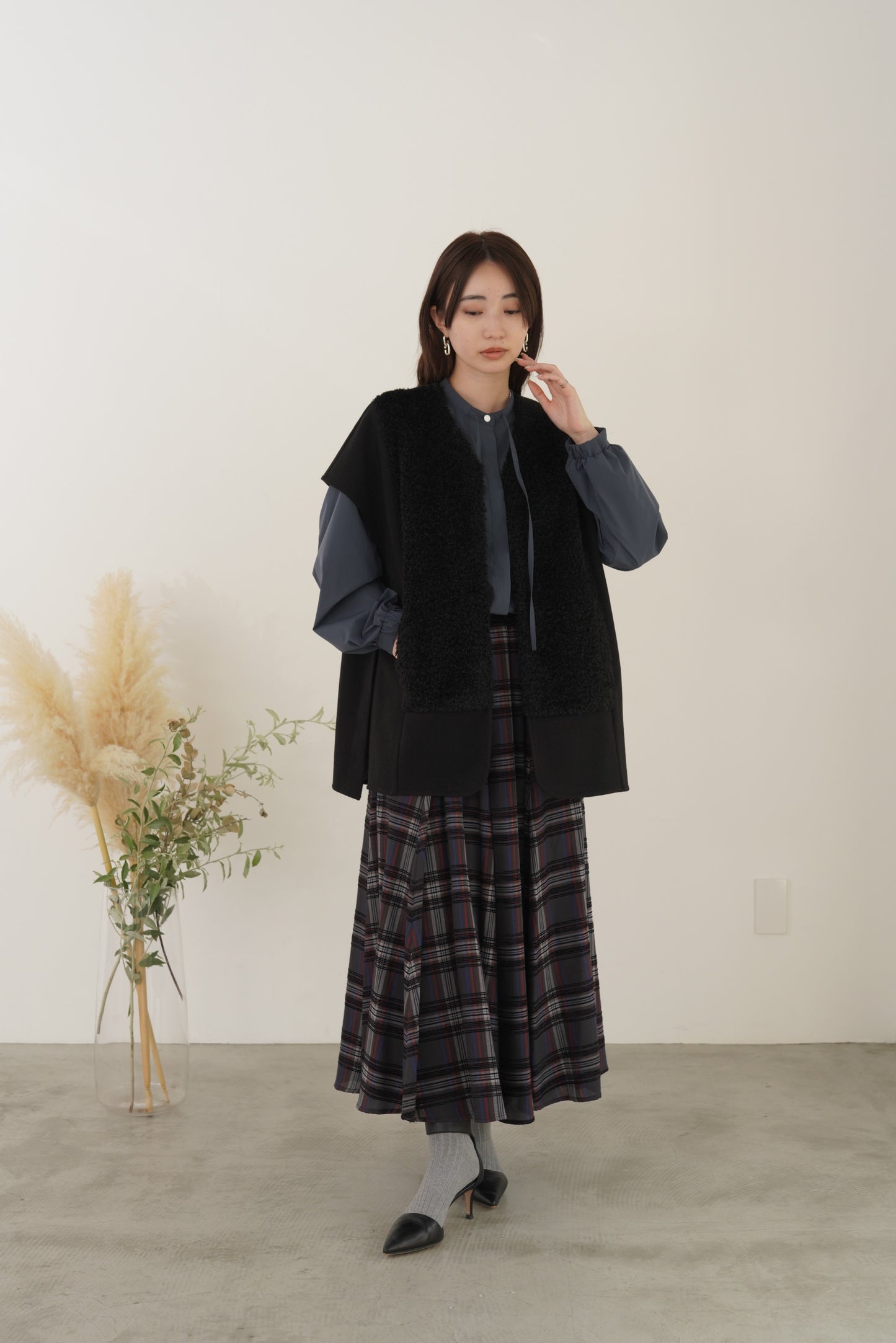 モールチェックウエストリブスカート　23164