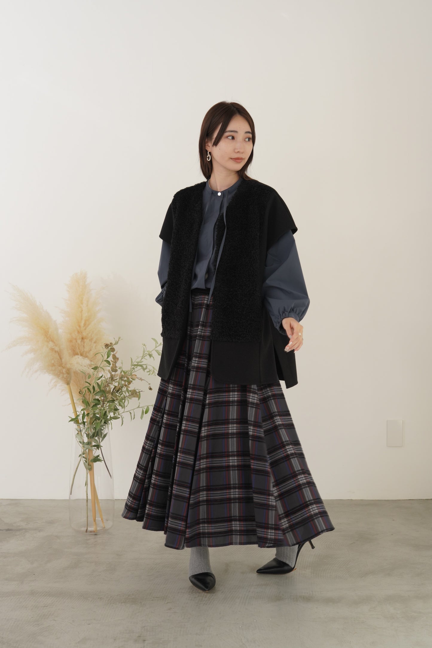 モールチェックウエストリブスカート　23164