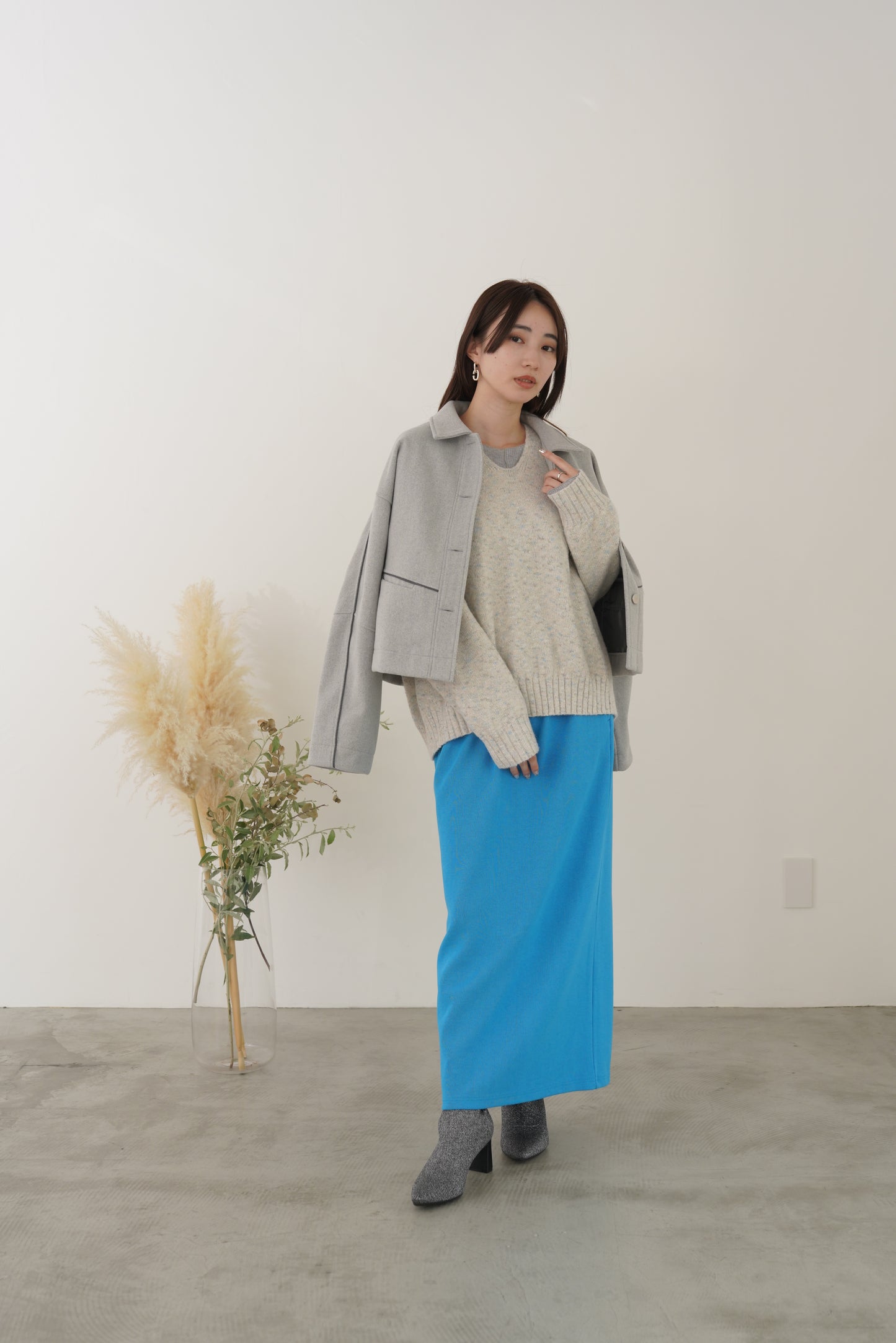 3トーンラメVネックニット　35554