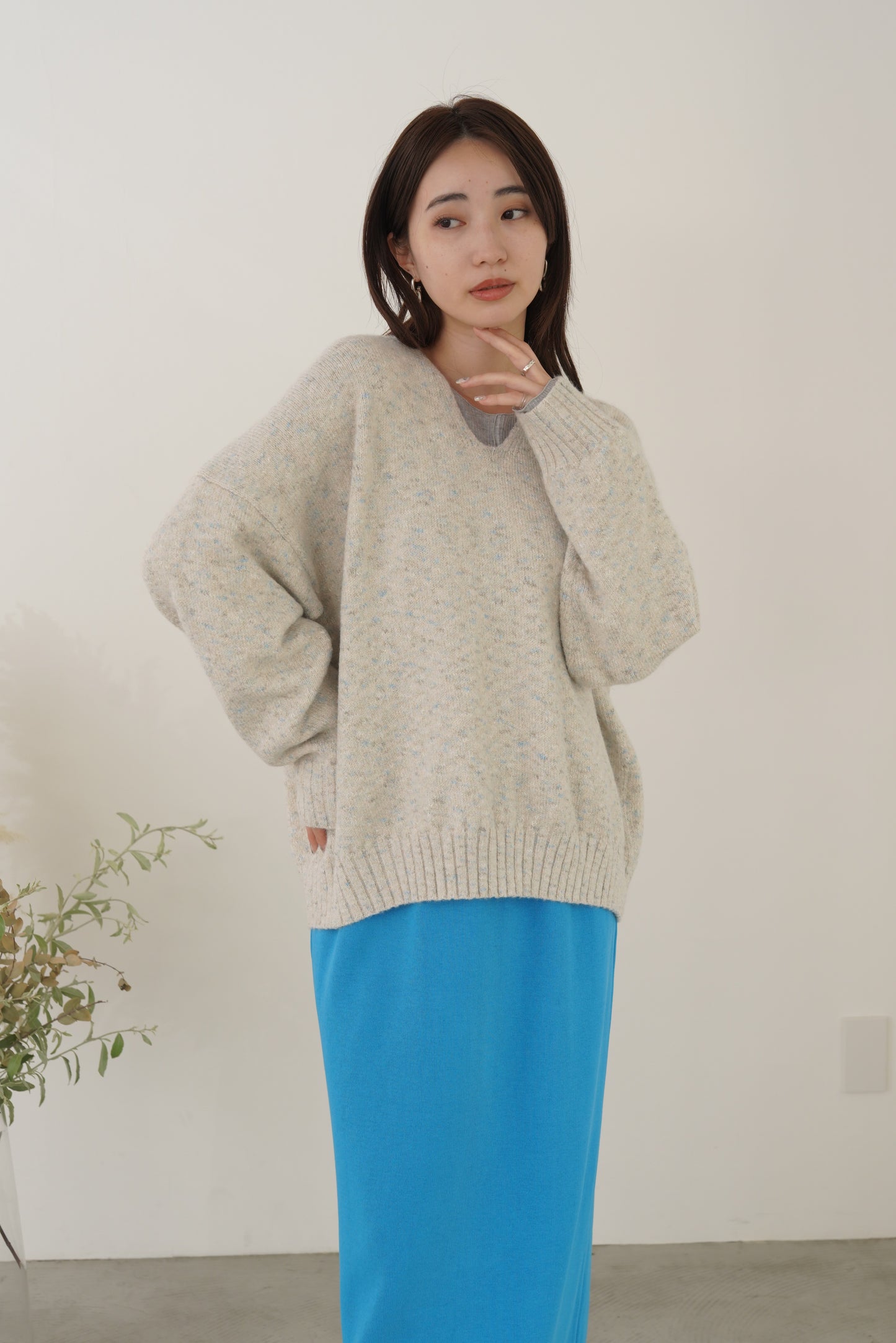 3トーンラメVネックニット　35554