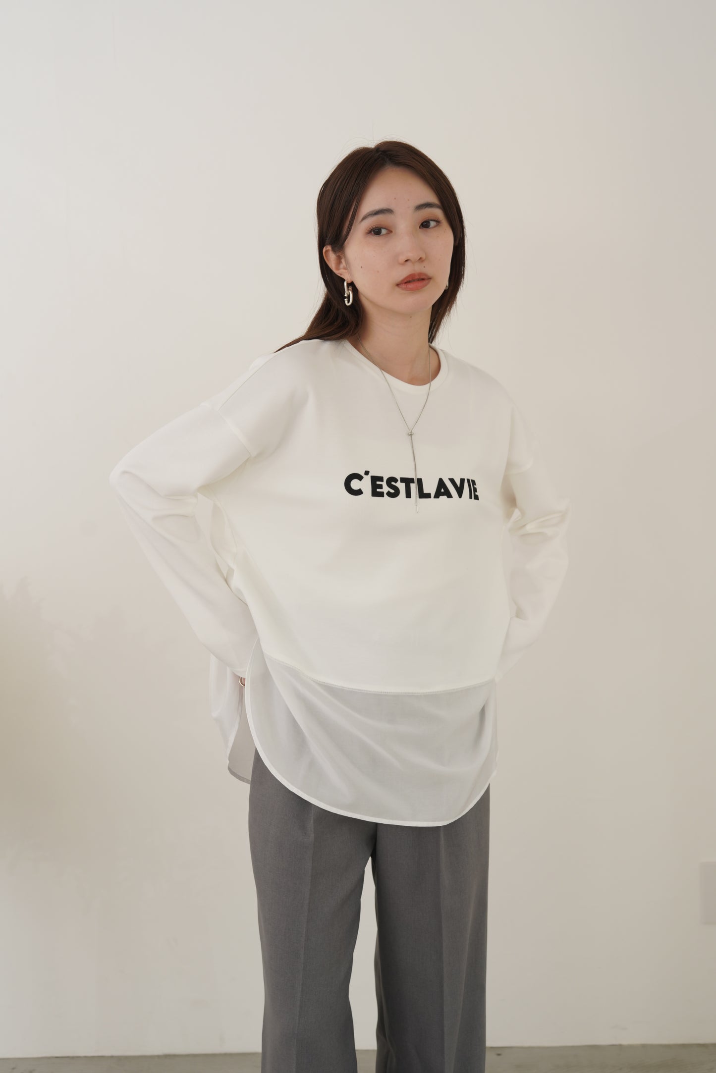 サテンドッキングL/Sカットソー　35542