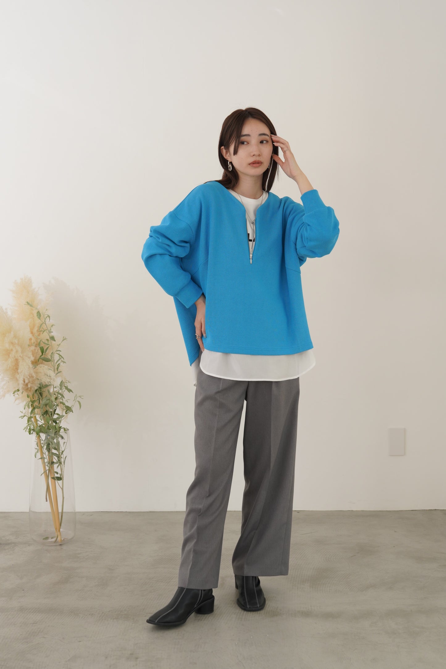 サテンドッキングL/Sカットソー　35542