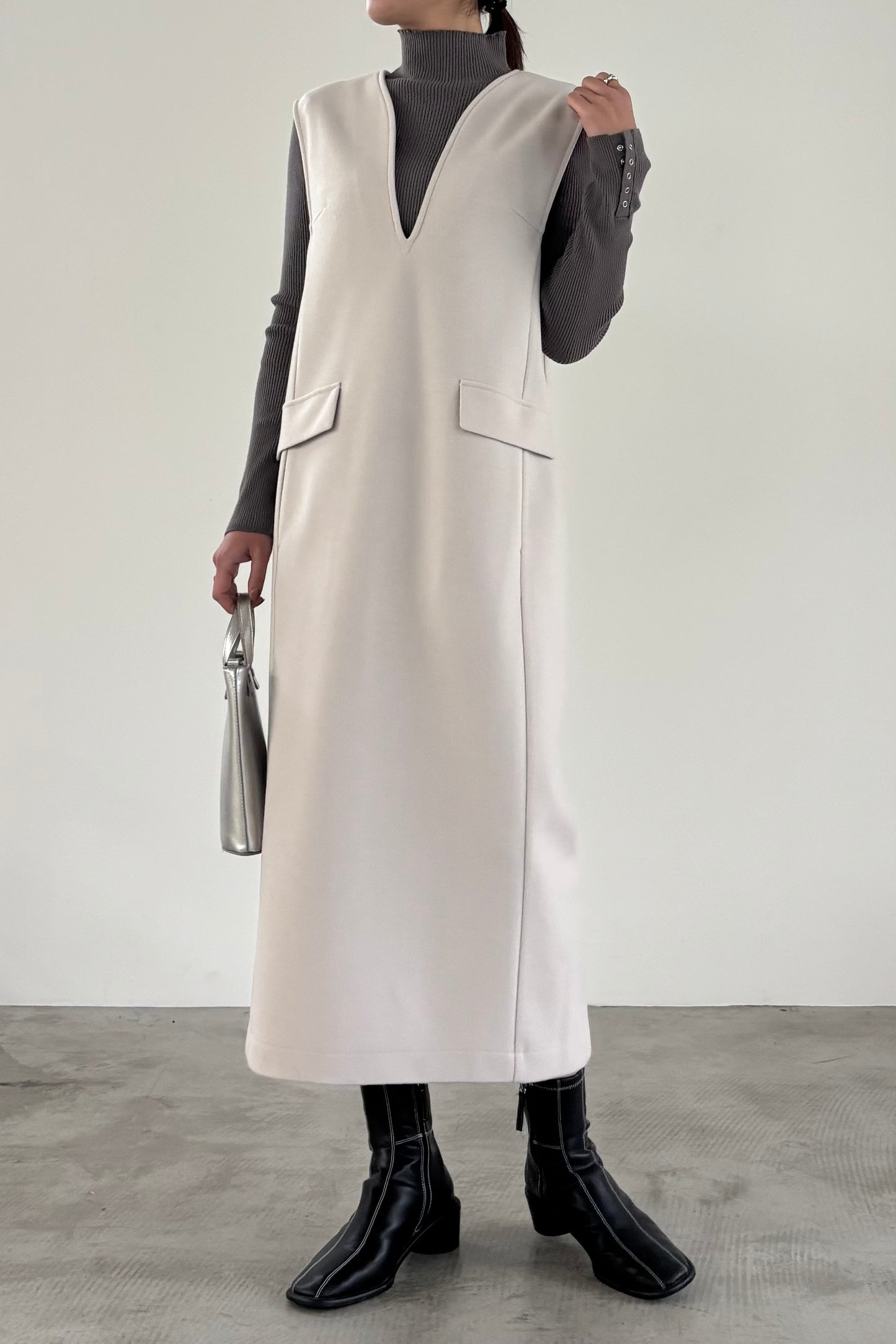 ウール調ジャージVネックジャンスカ　15941