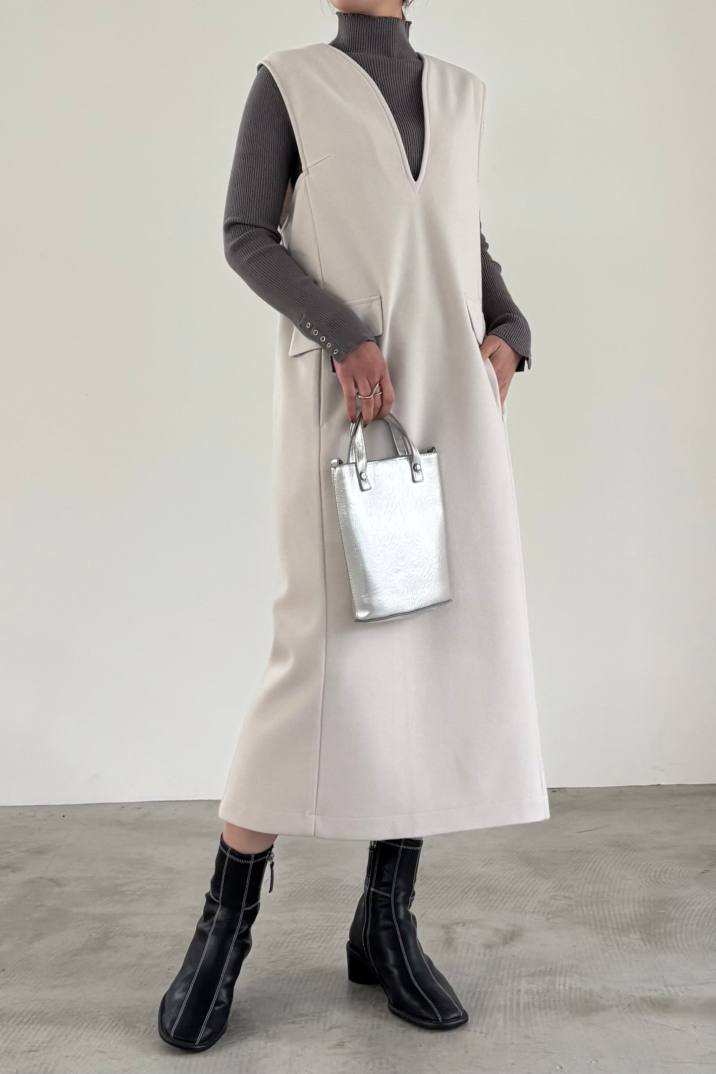 ウール調ジャージVネックジャンスカ　15941