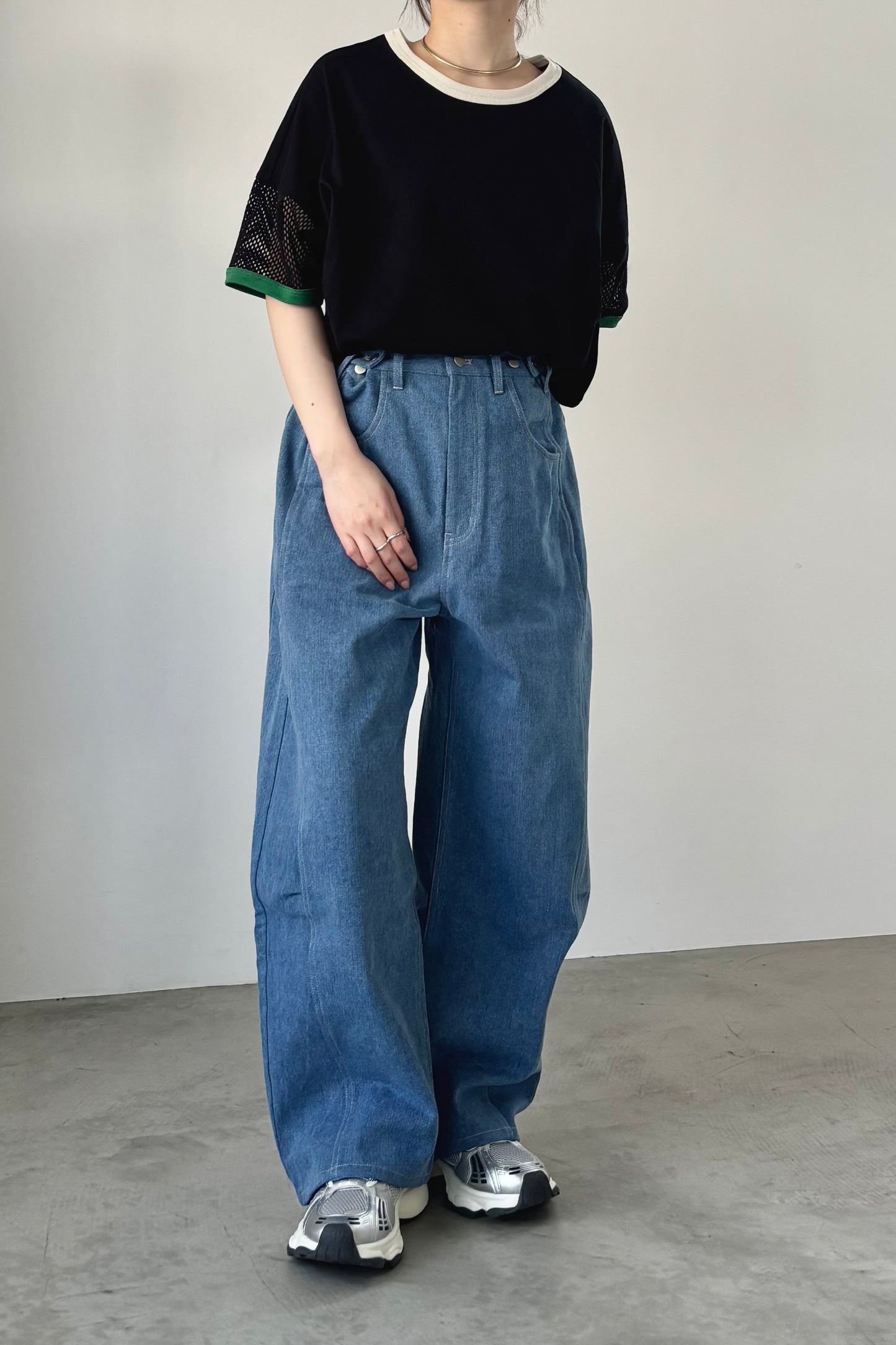 メッシュスリーブリンガーTシャツ　F3282