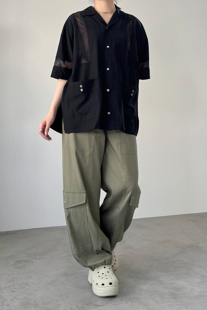 メッシュ切替オープンカラーシャツ　F1189