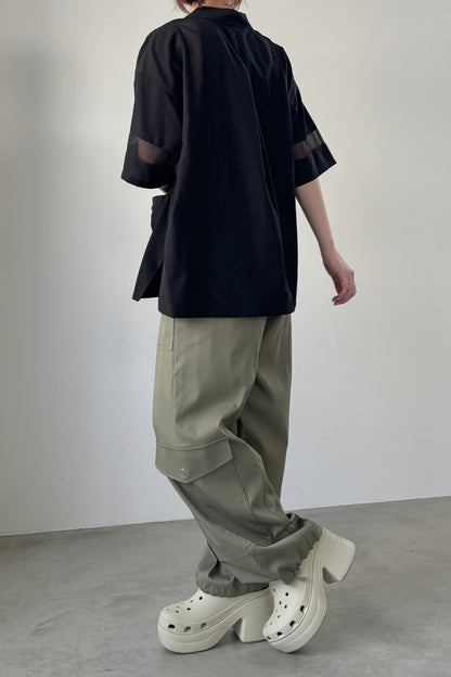 メッシュ切替オープンカラーシャツ　F1189