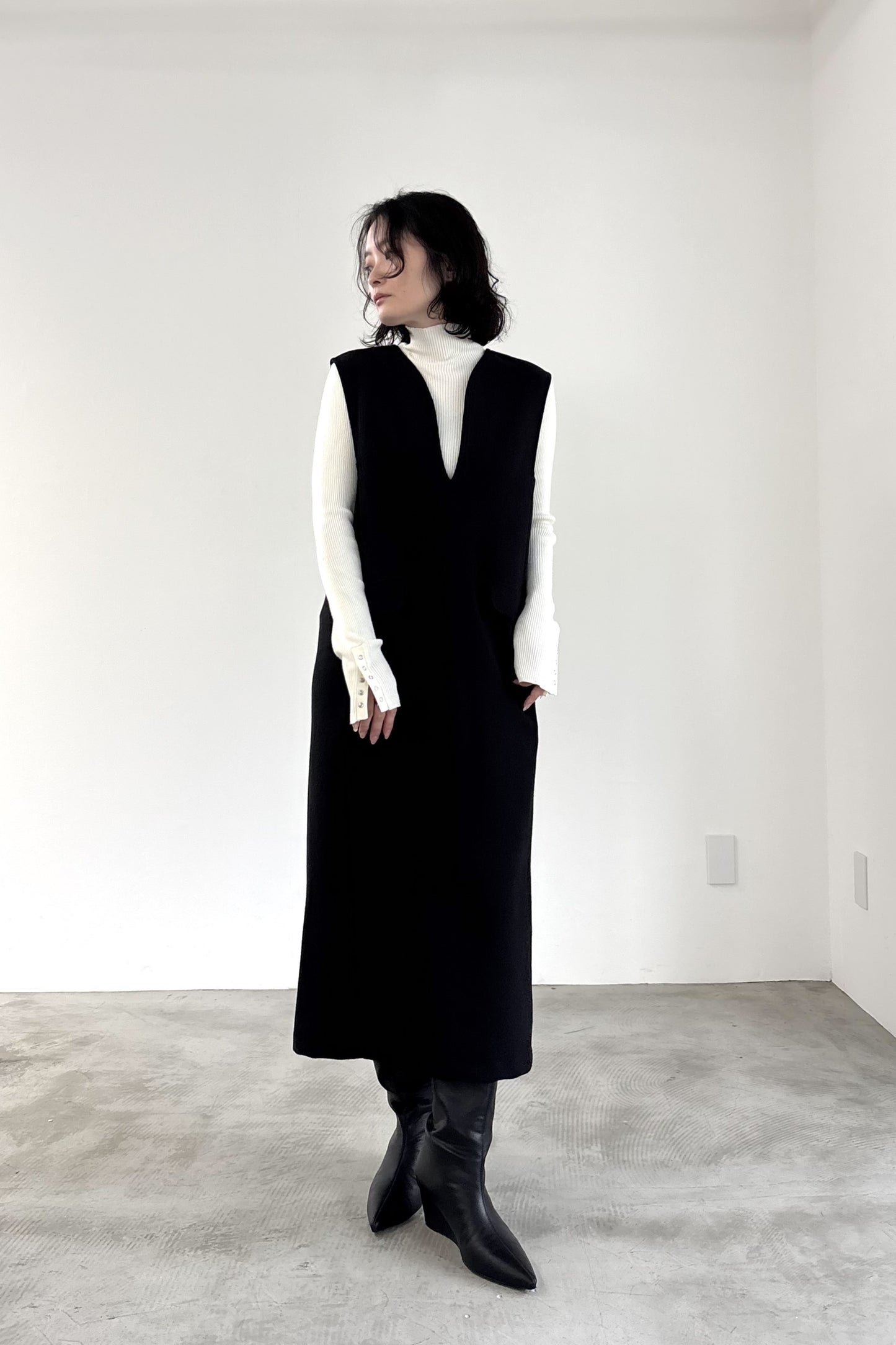 ウール調ジャージVネックジャンスカ　15941