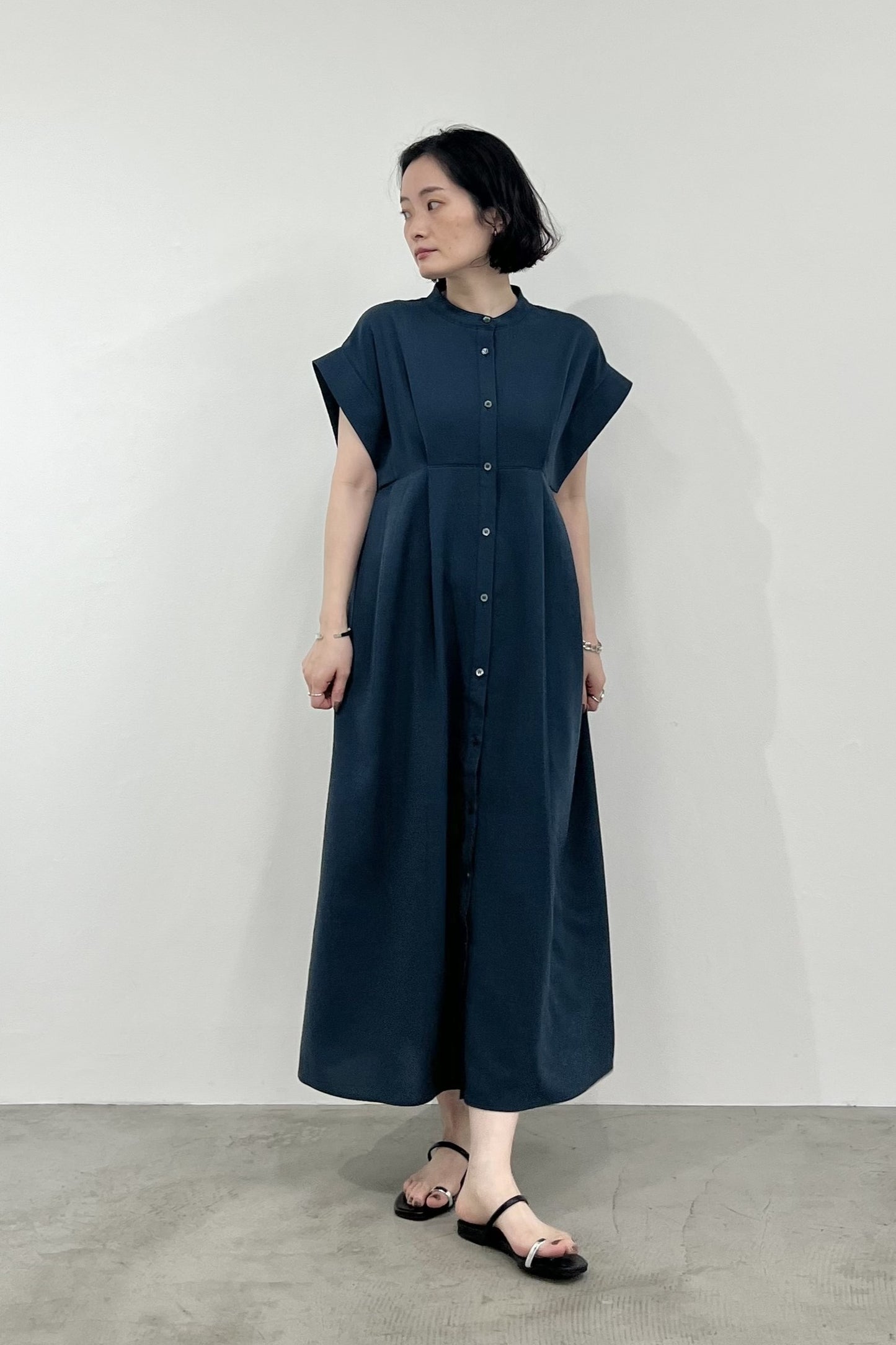 T/R麻調ノーカラーシャツOP　M10013
