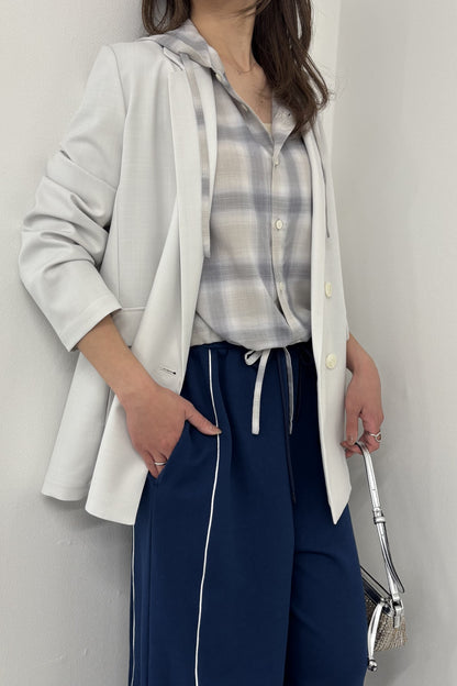 オンブレーチェックフードシャツ　F1207