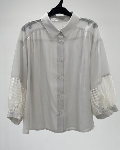 メッシュ切替クロップドシャツ　15769