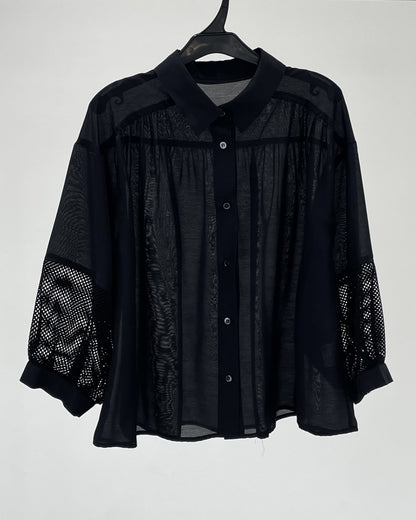 メッシュ切替クロップドシャツ　15769