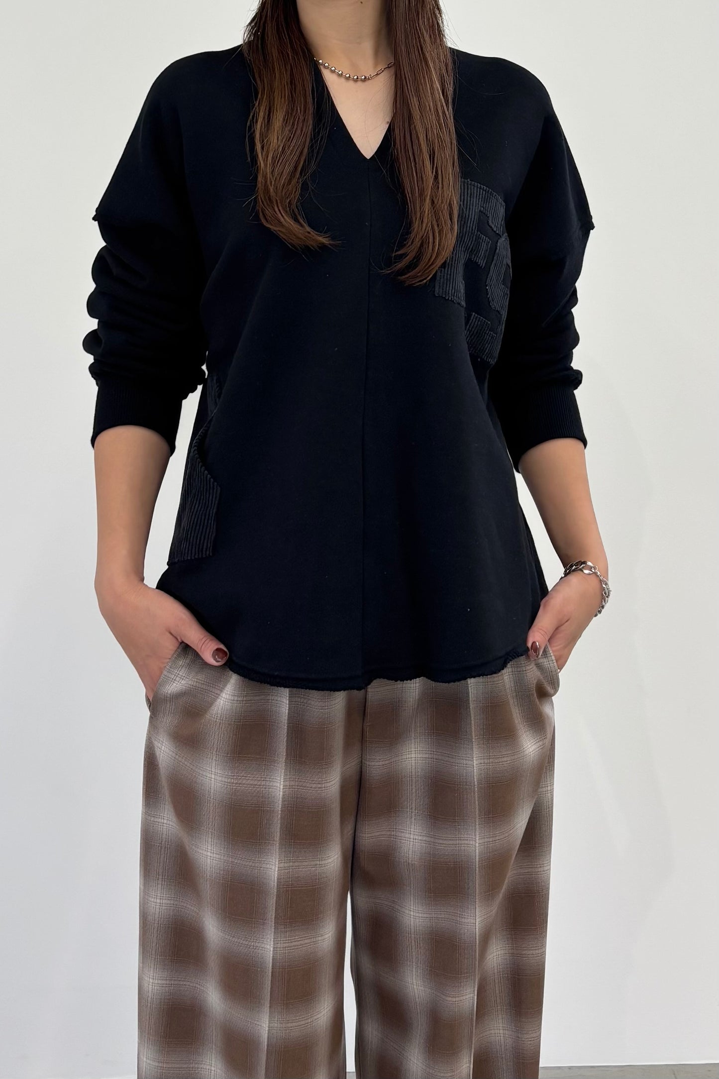 Vネック裏毛プルオーバー　F3296