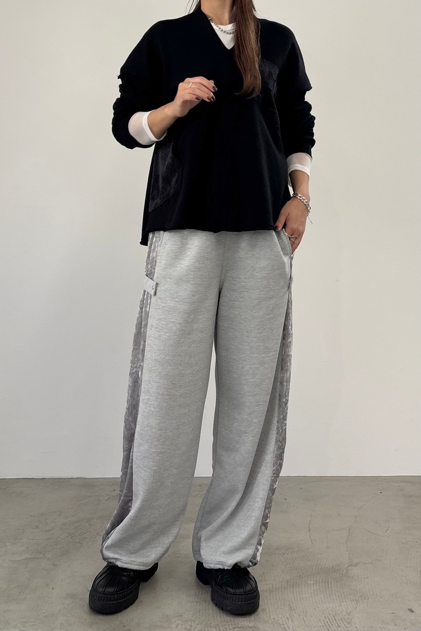 チュール切替クルーネックインナー　F3285