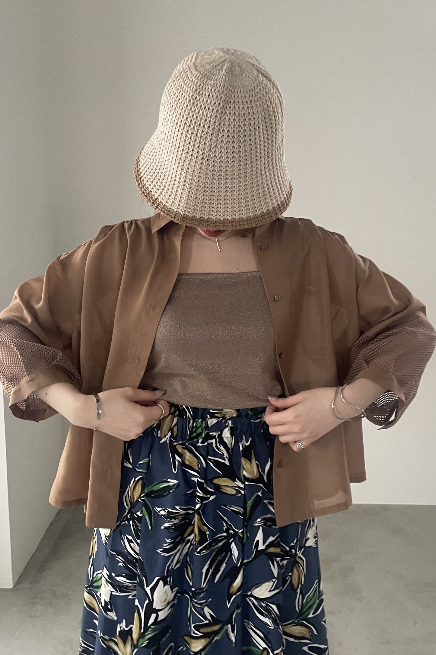 メッシュ切替クロップドシャツ　15769