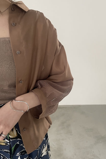 メッシュ切替クロップドシャツ　15769