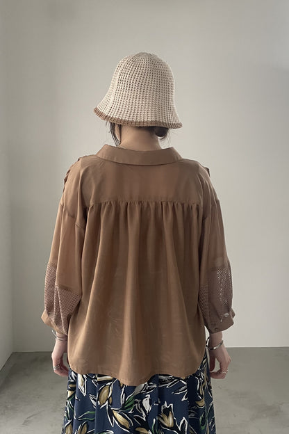 メッシュ切替クロップドシャツ　15769