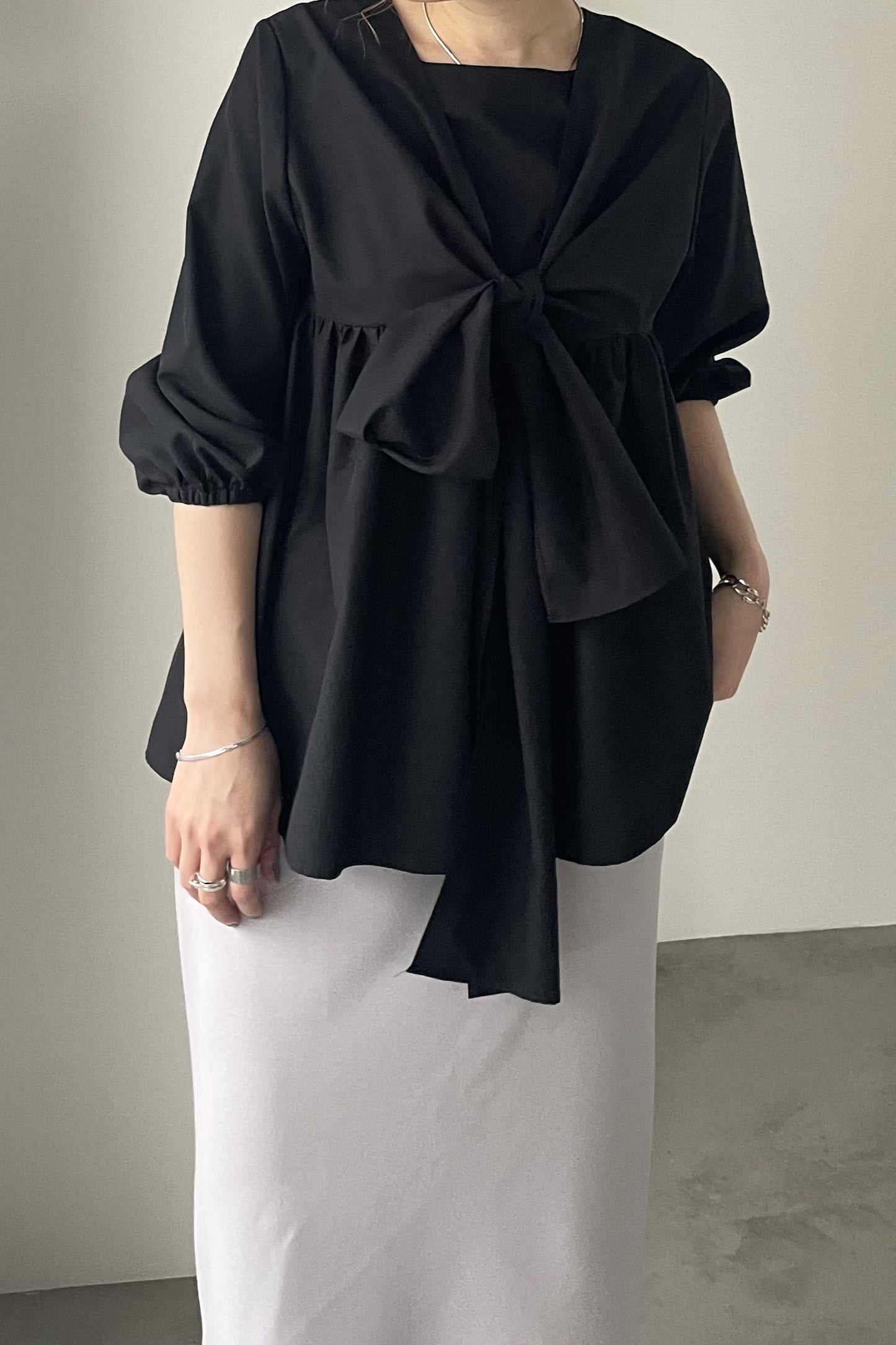 スクエアネックリボンブラウス　15766