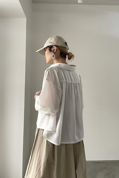 メッシュ切替クロップドシャツ　15769