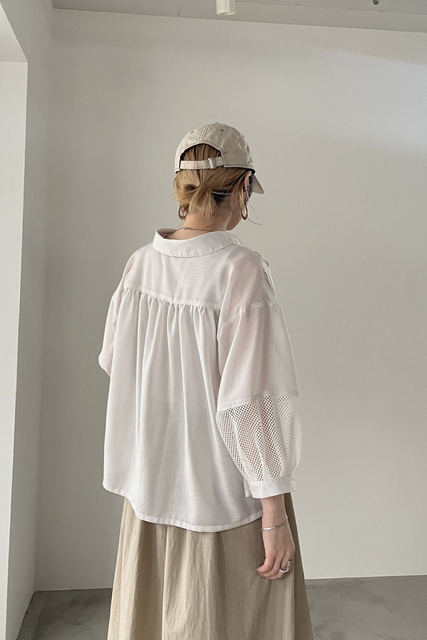 メッシュ切替クロップドシャツ　15769