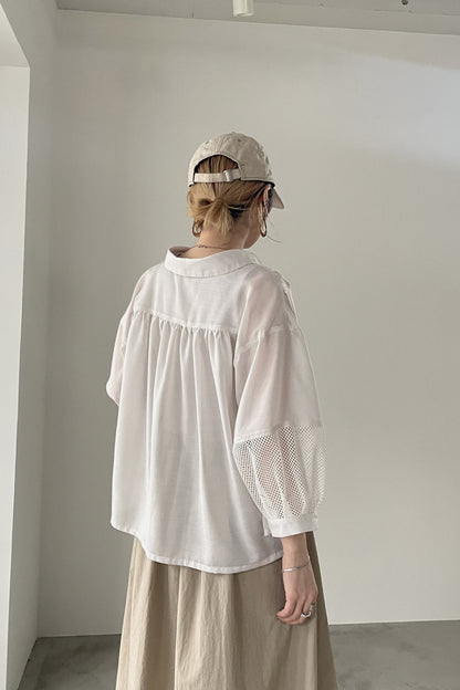 メッシュ切替クロップドシャツ　15769