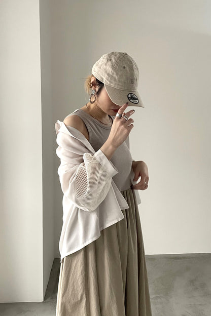 メッシュ切替クロップドシャツ　15769