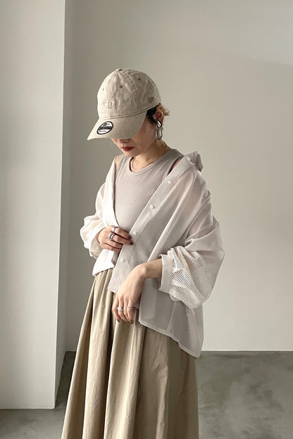 メッシュ切替クロップドシャツ　15769