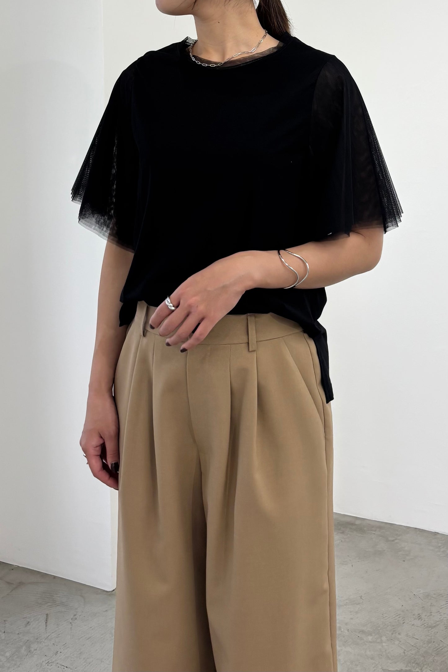 チュールスリーブカットソー　35535