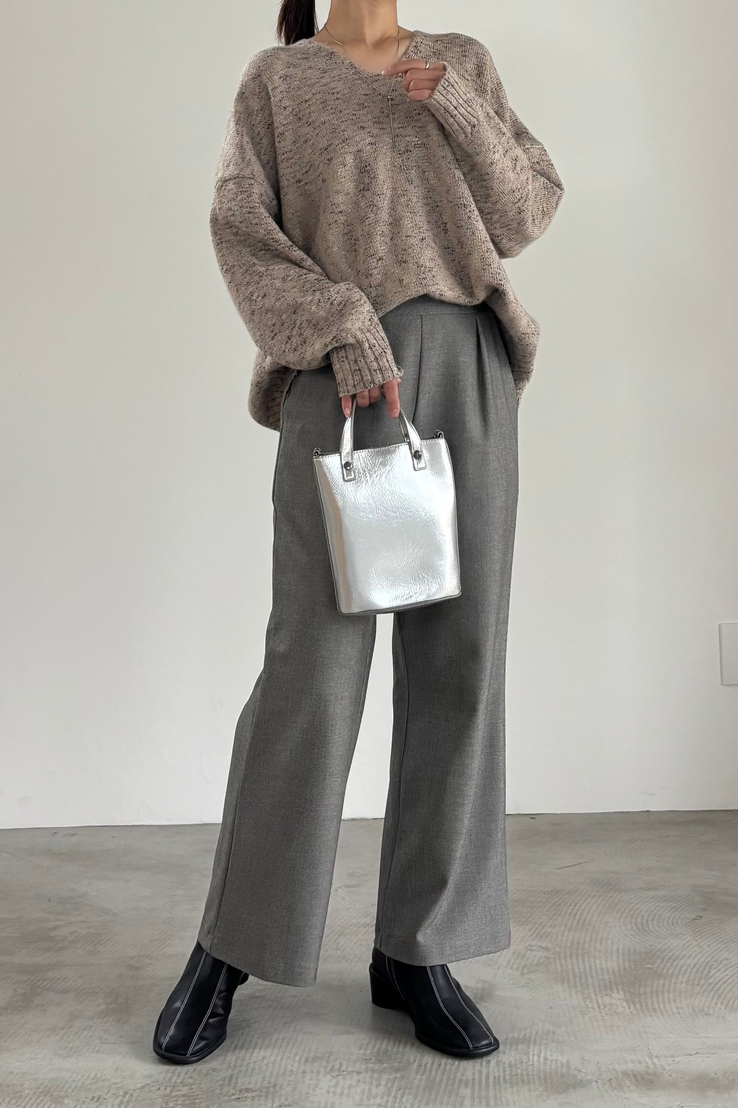 3トーンラメVネックニット　35554