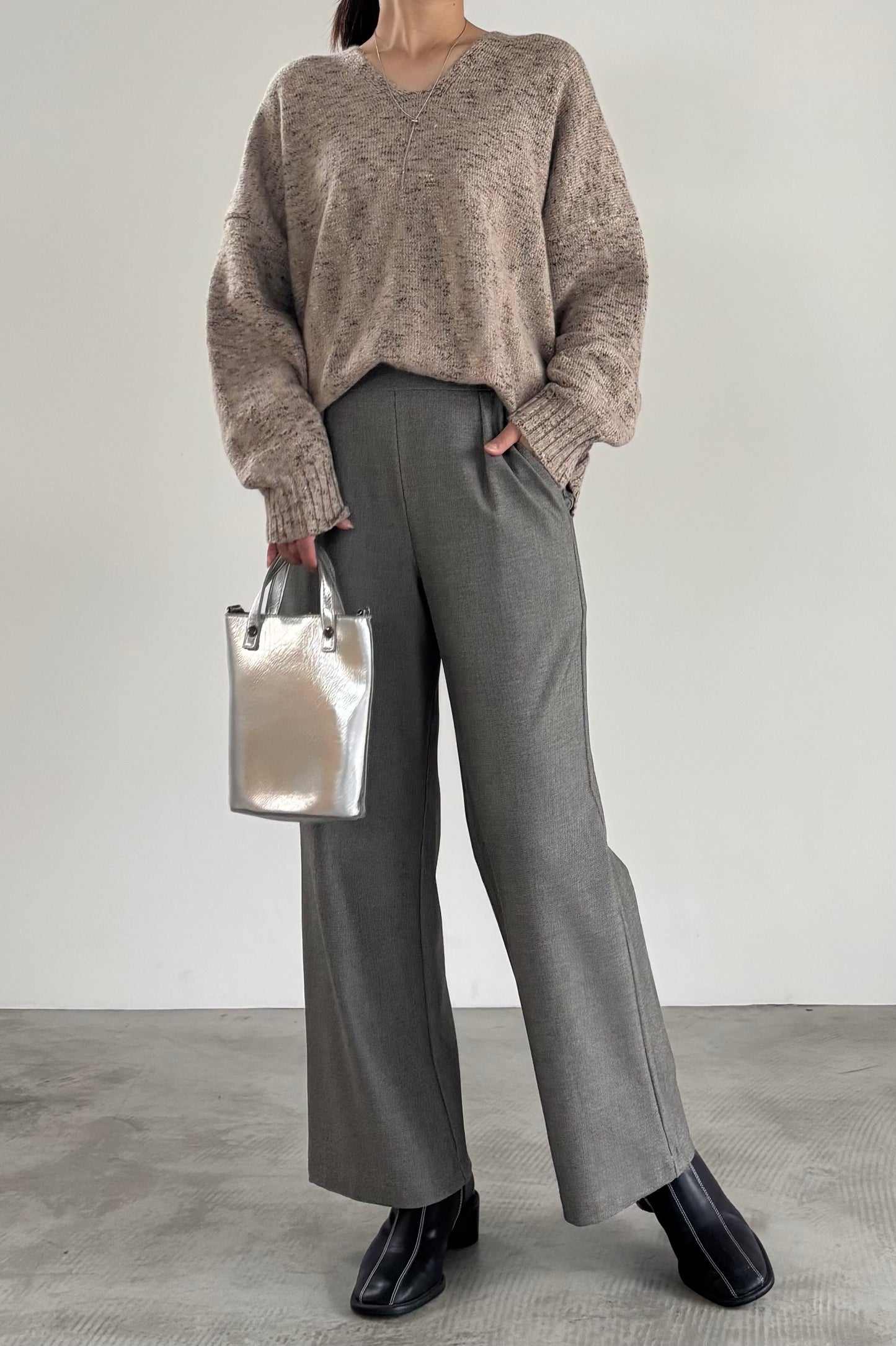 3トーンラメVネックニット　35554