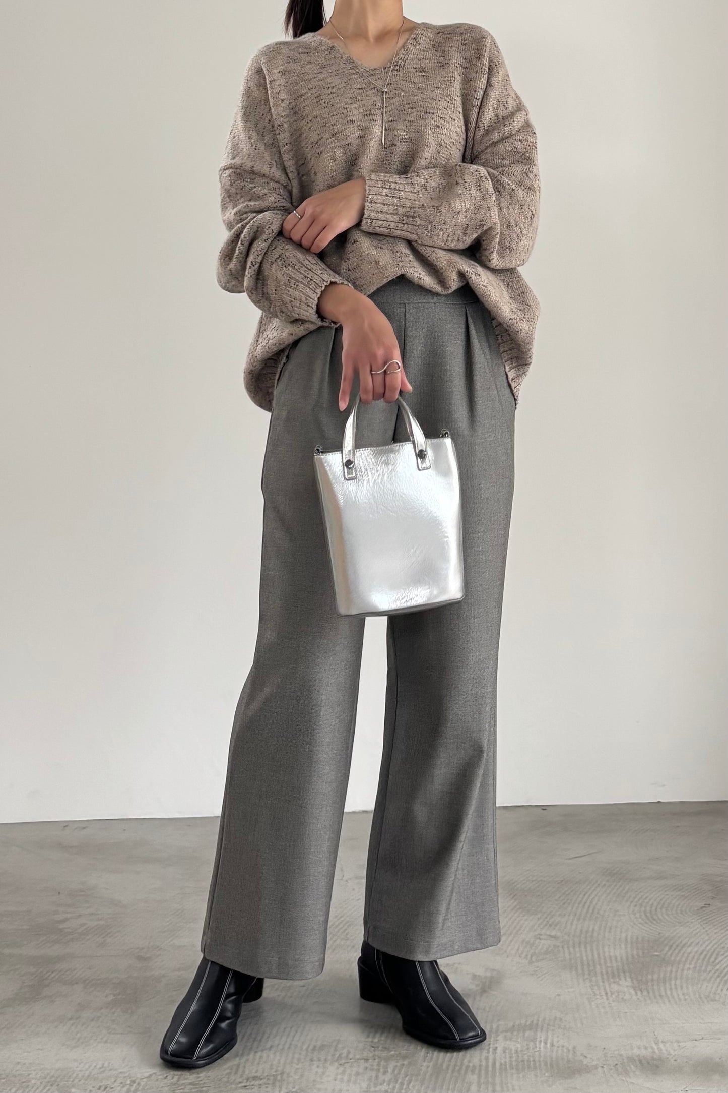 3トーンラメVネックニット　35554