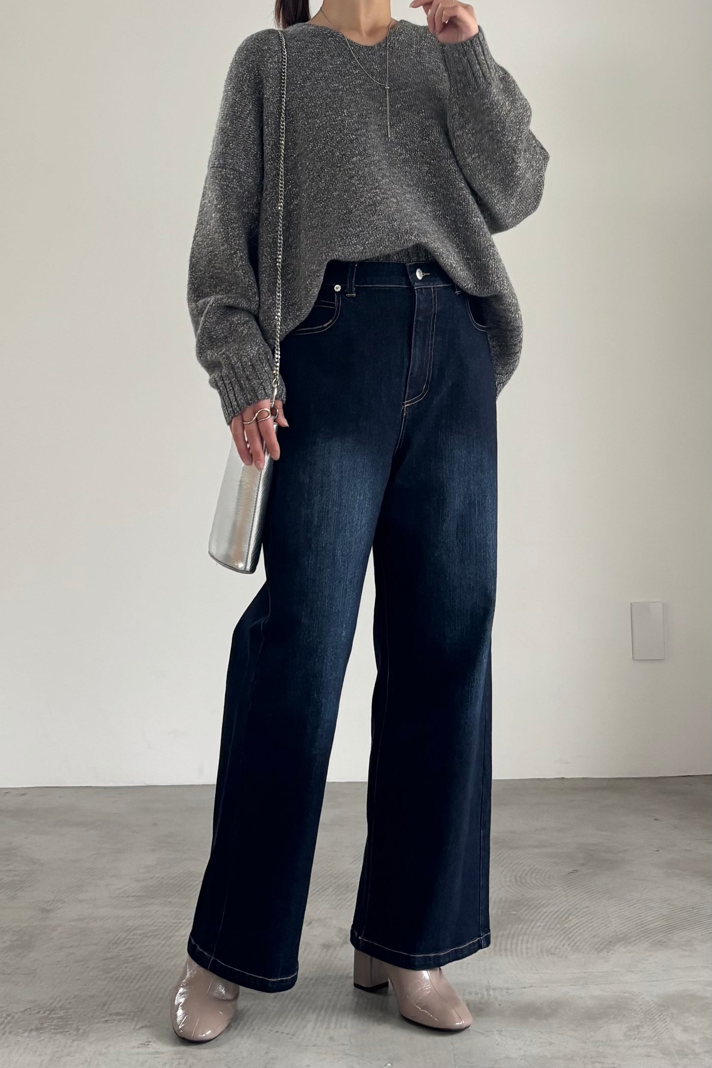 3トーンラメVネックニット　35554