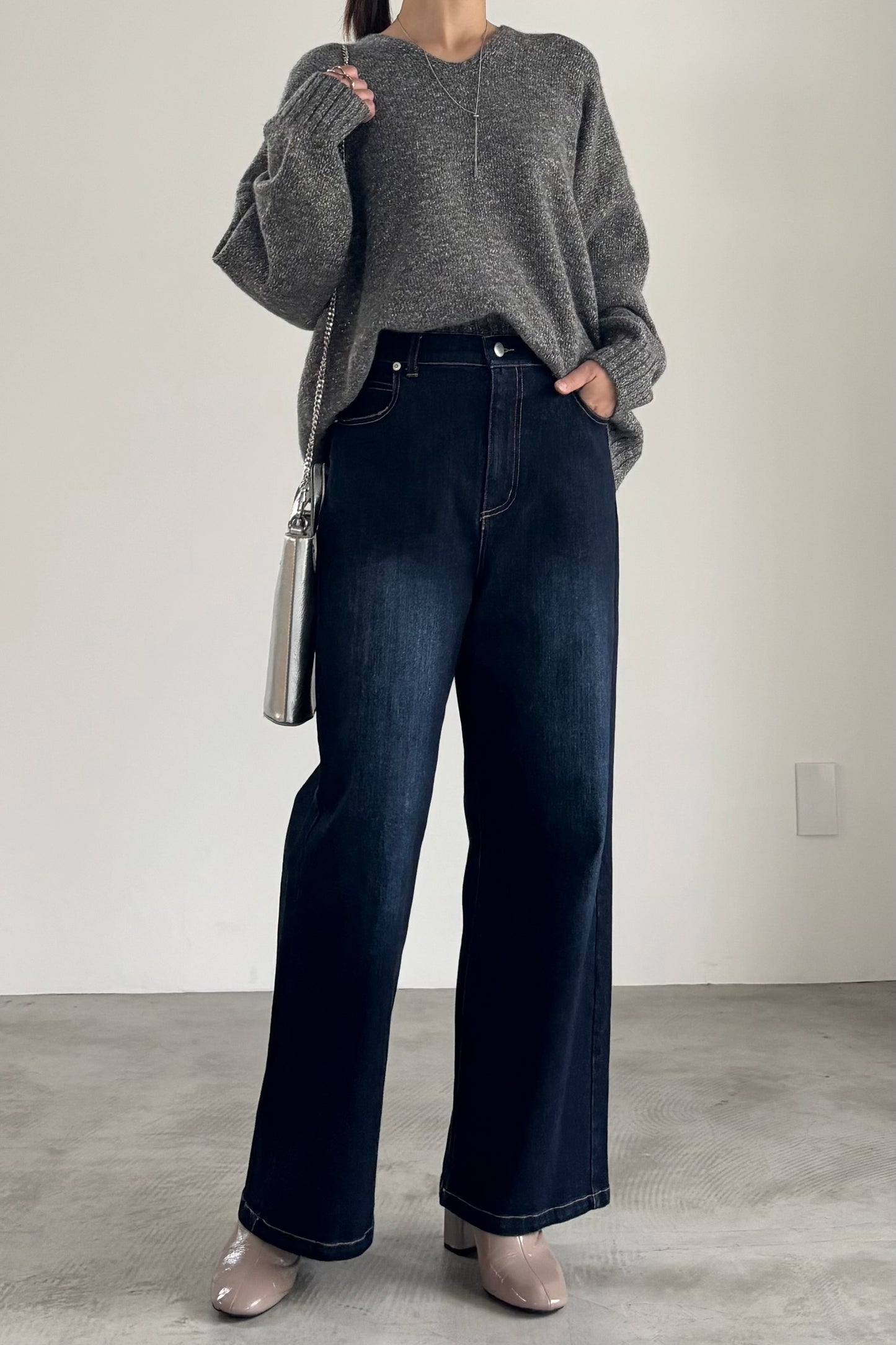 3トーンラメVネックニット　35554