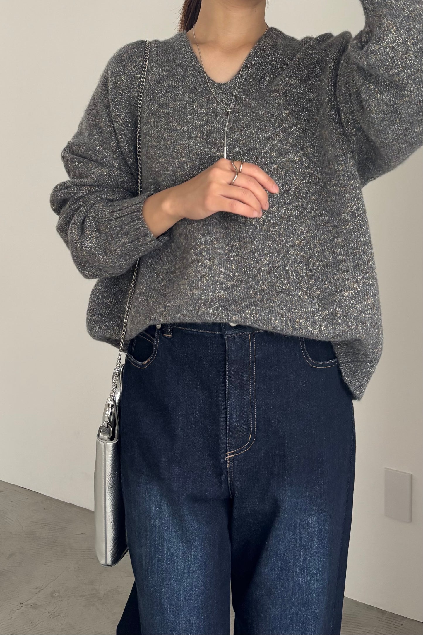 3トーンラメVネックニット　35554