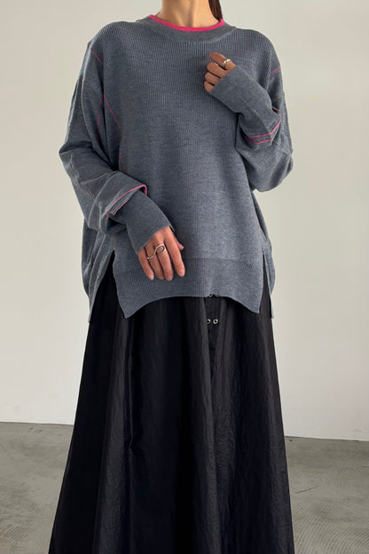 バイカラーハイゲージニットP/O　35558