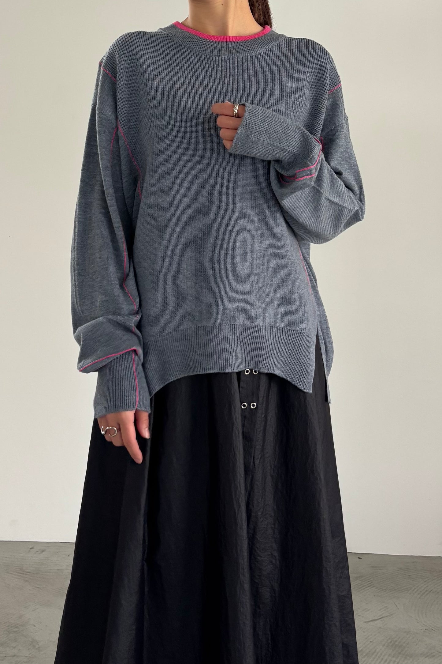 バイカラーハイゲージニットP/O　35558