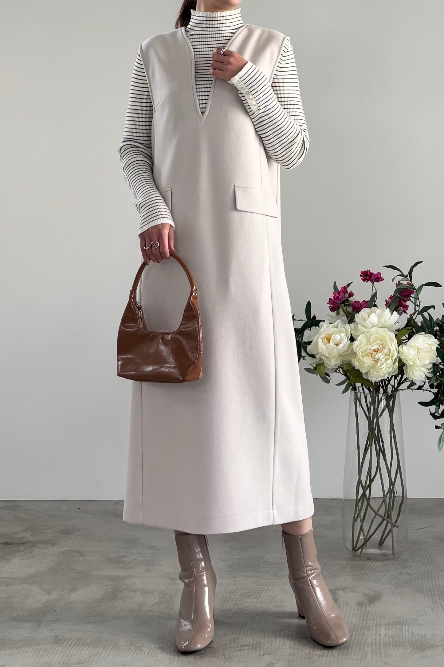 ウール調ジャージVネックジャンスカ　15941