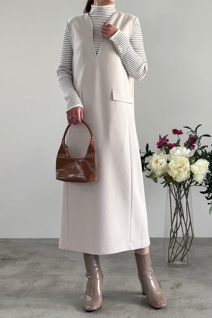 ウール調ジャージVネックジャンスカ　15941