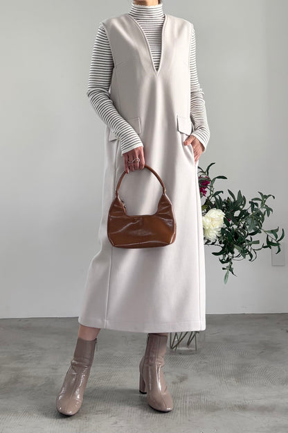 ウール調ジャージVネックジャンスカ　15941