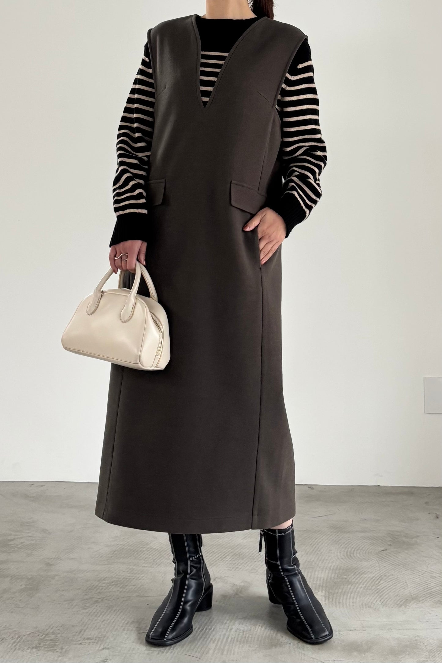 ウール調ジャージVネックジャンスカ　15941