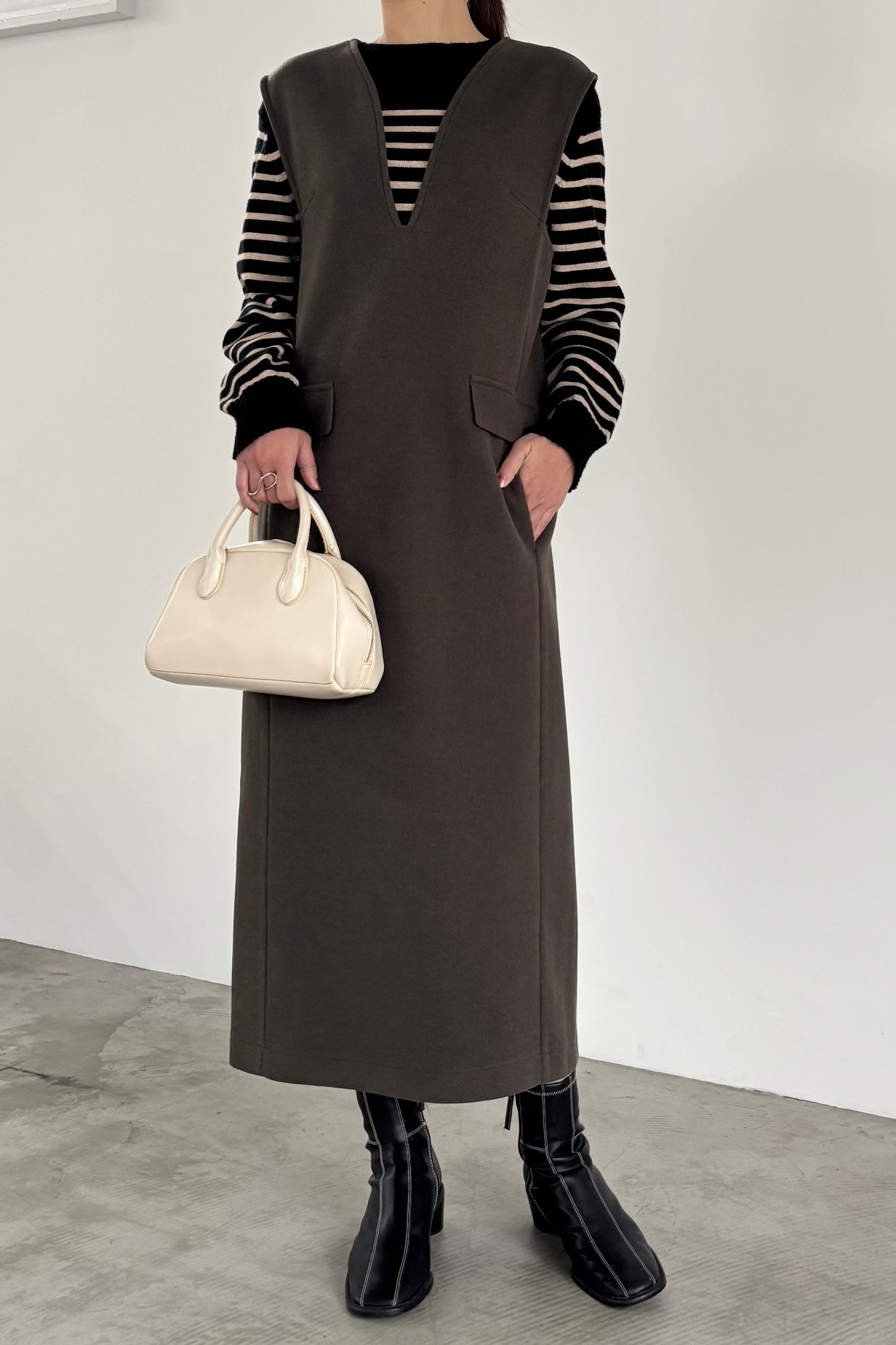 ウール調ジャージVネックジャンスカ　15941