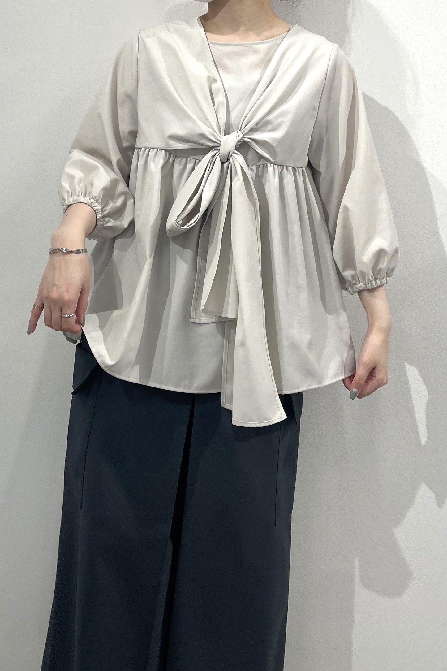 スクエアネックリボンブラウス　15766